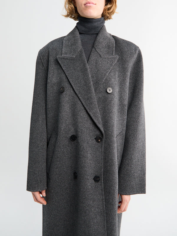 Stoy Gaia Double Breasted Coat In Dark Grey Melange