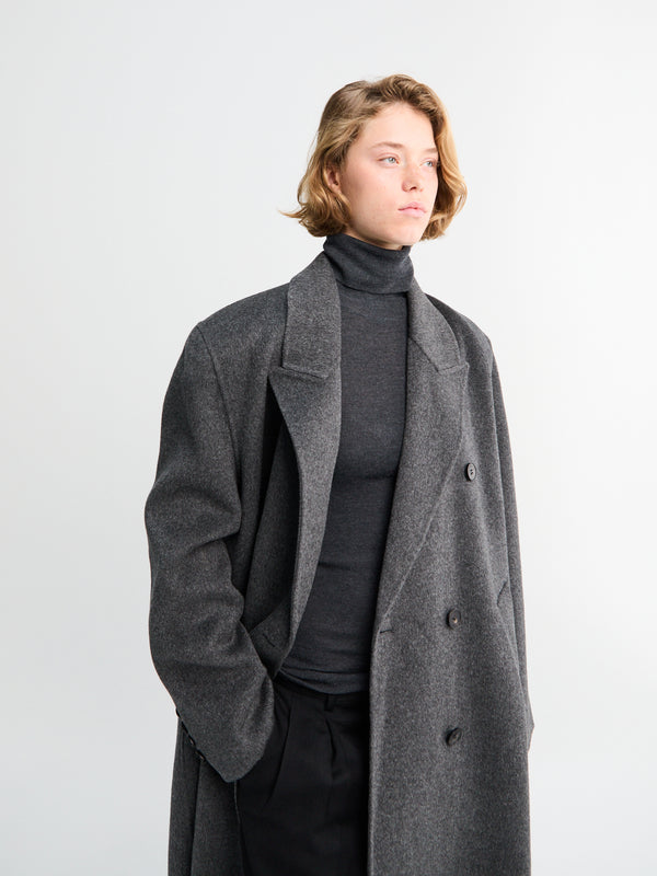 Stoy Gaia Double Breasted Coat In Dark Grey Melange