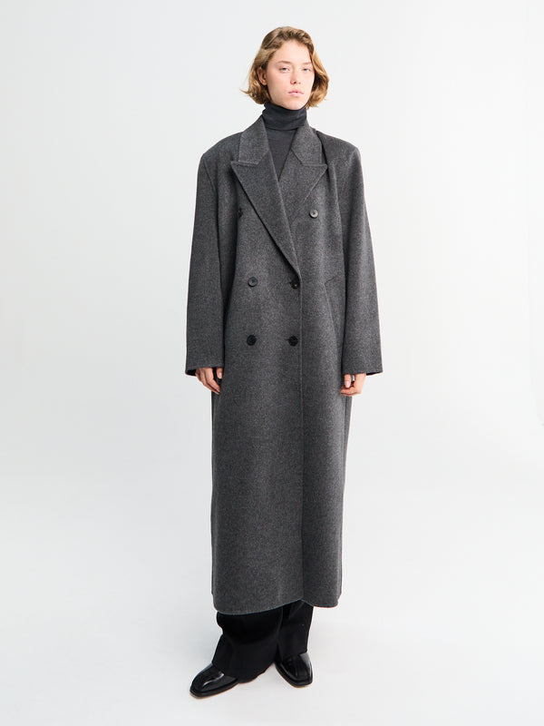 stoy Gaia Double Breasted Coat in Dark Grey Melange