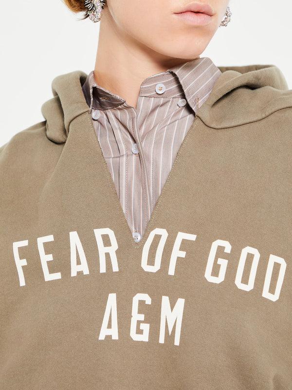 Stoy Heavy Fleece Cropped V-Neck Hoodie In Military