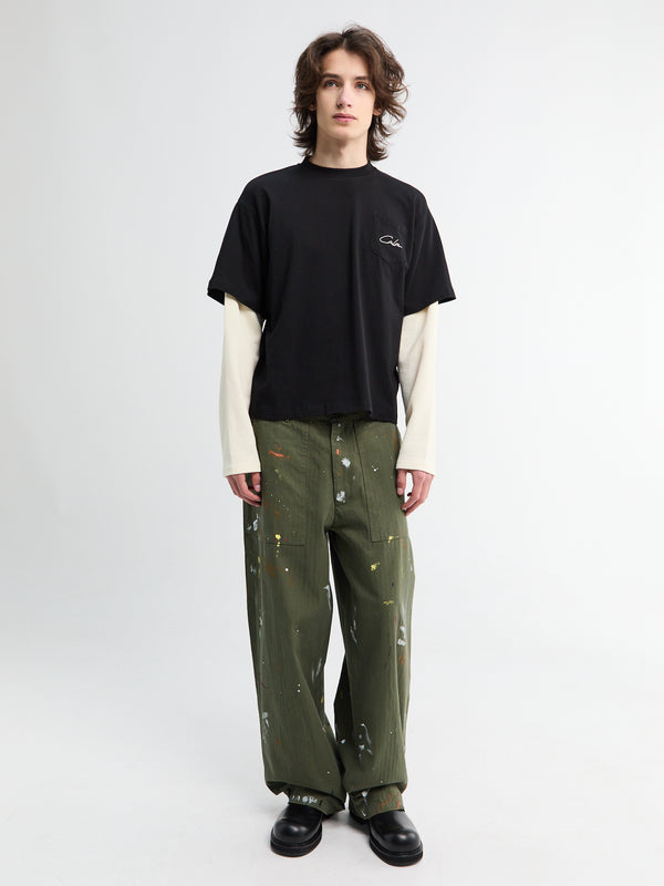 Stoy Herringbone Paintsplatter Cargo Pants In Green