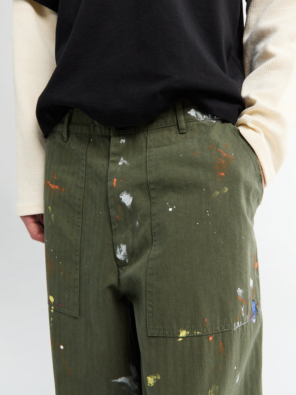 Stoy Herringbone Paintsplatter Cargo Pants In Green