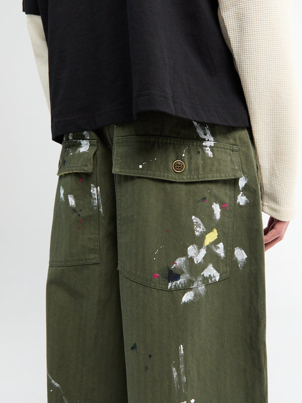 Stoy Herringbone Paintsplatter Cargo Pants In Green