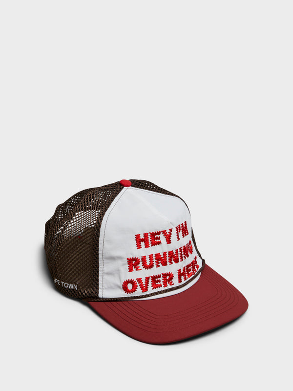 Stoy Hey I'm Running Over Here Trucker Cap In Brown