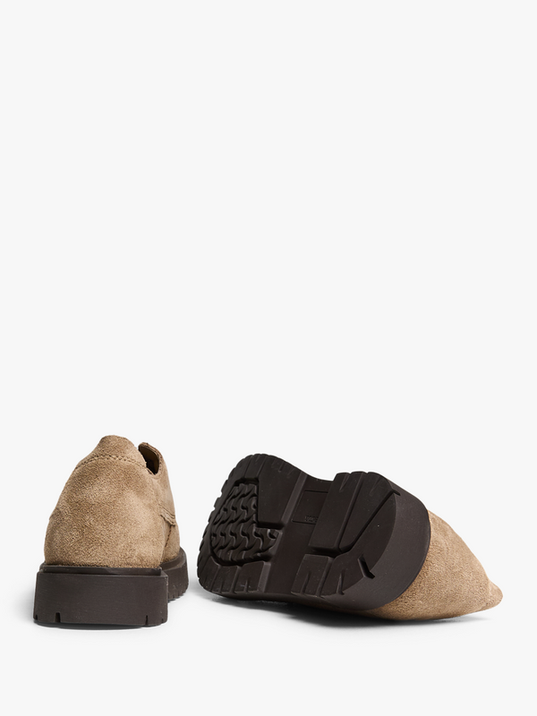 Stoy Highwood Moc Lace Low Suede Leather Shoes In Gray Taupe