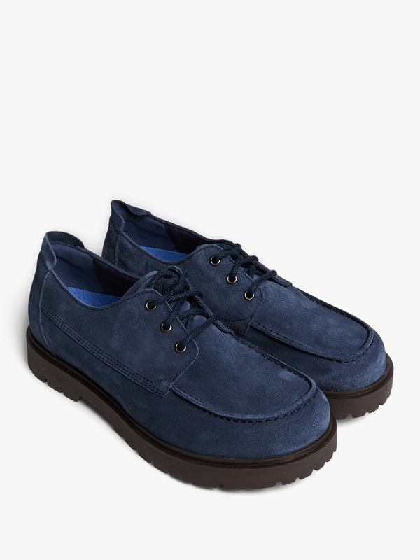 Stoy Highwood Moc Lace Low Suede Leather Shoes In New Navy