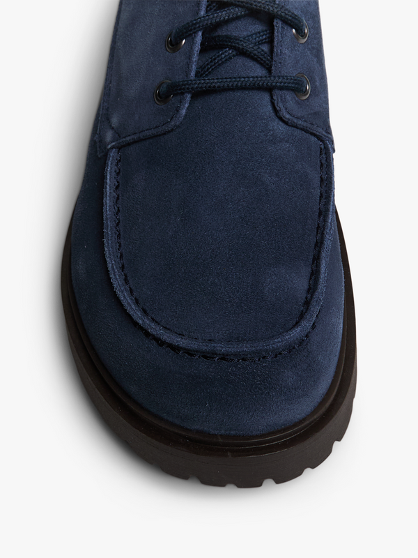 Stoy Highwood Moc Lace Low Suede Leather Shoes In New Navy