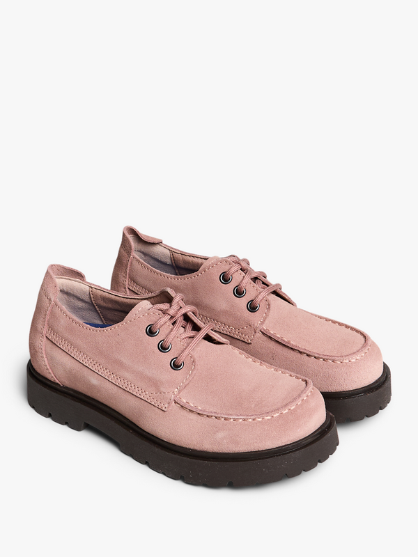 Stoy Highwood Moc Lace Low Suede Leather Shoes In Pink Clay
