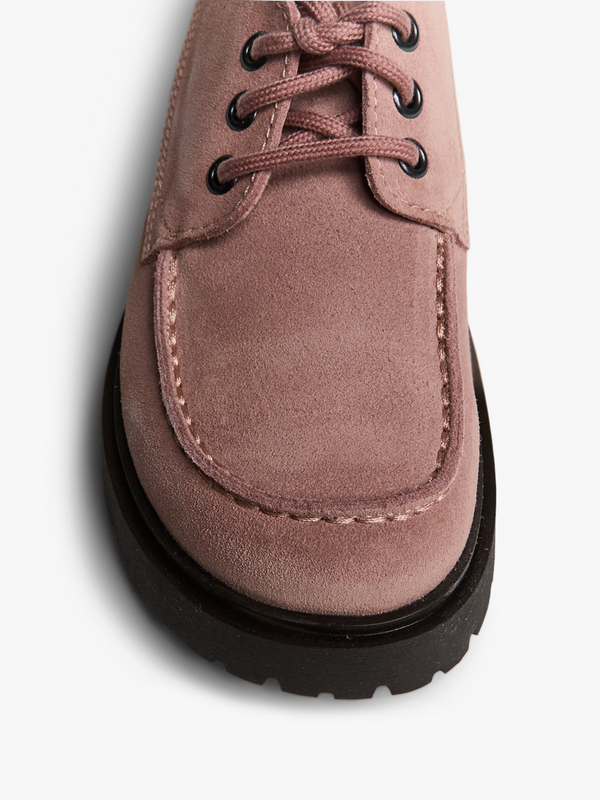 Stoy Highwood Moc Lace Low Suede Leather Shoes In Pink Clay