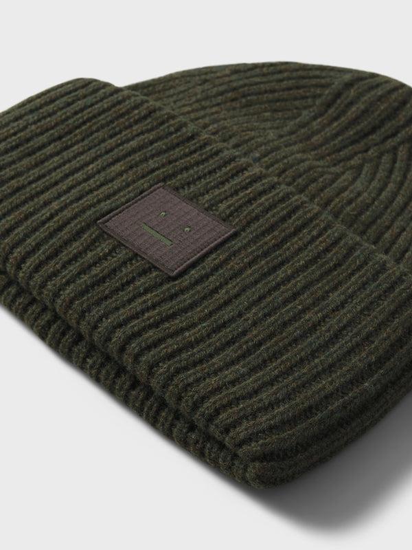 Stoy Large Pansy Face Logo Beanie In Dark Khaki Melange