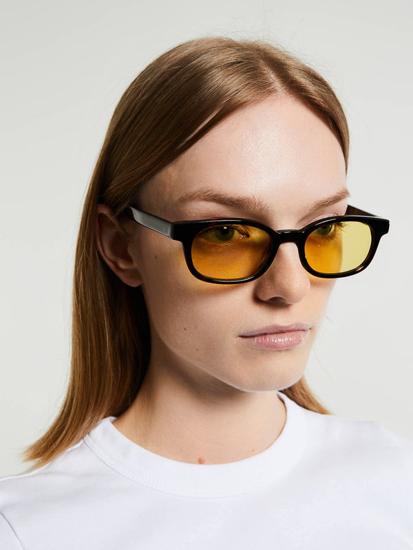 Stoy Le Bucheron Sunglasses In Dark Tortoise And Solid Yellow Lens