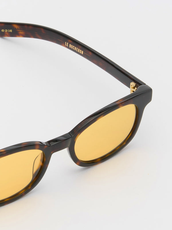 Stoy Le Bucheron Sunglasses In Dark Tortoise And Solid Yellow Lens
