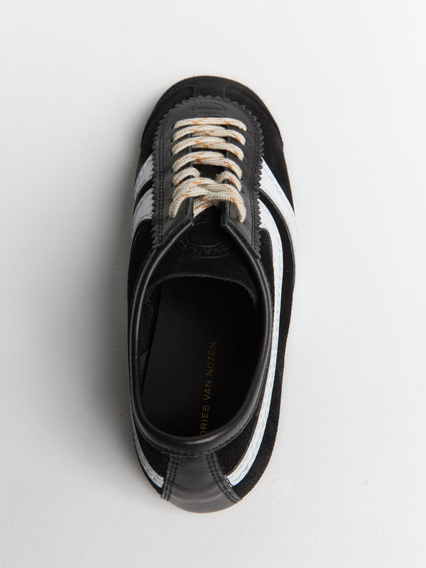 Stoy Leather-Trimmed Suede Sneakers In Black And White