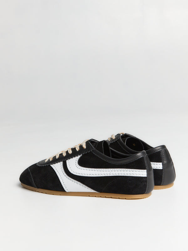 Stoy Leather-Trimmed Suede Sneakers In Black And White
