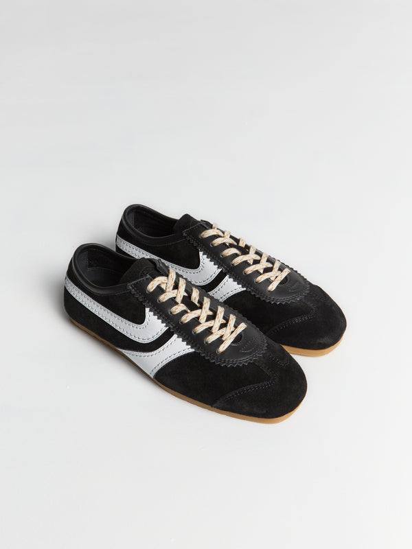 Stoy Leather-Trimmed Suede Sneakers In Black And White