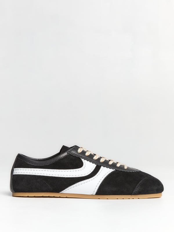 stoy Leather-Trimmed Suede Sneakers in Black and White