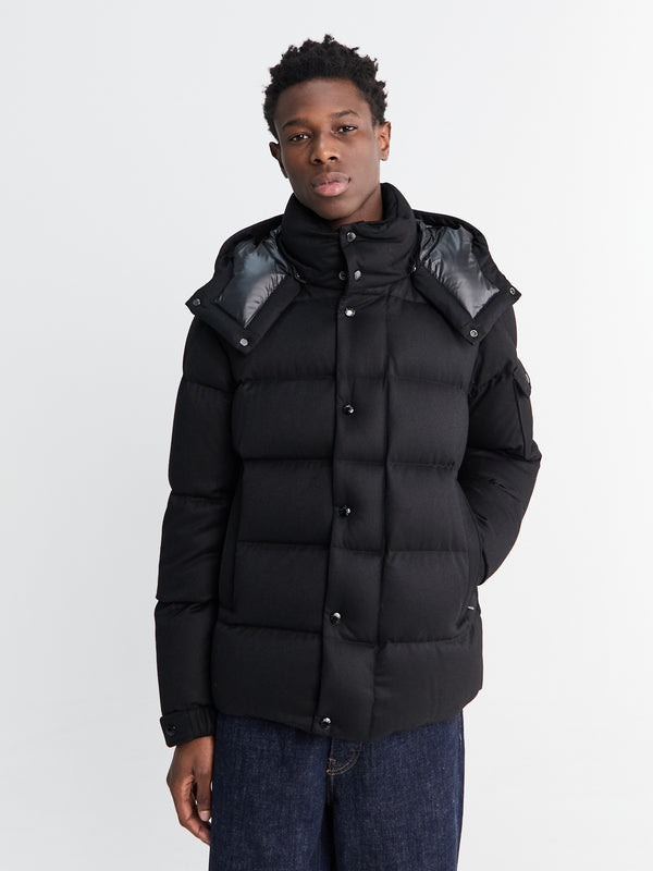 stoy Maya 70 Hooded Wool Flannel Short Down Jacket in Black