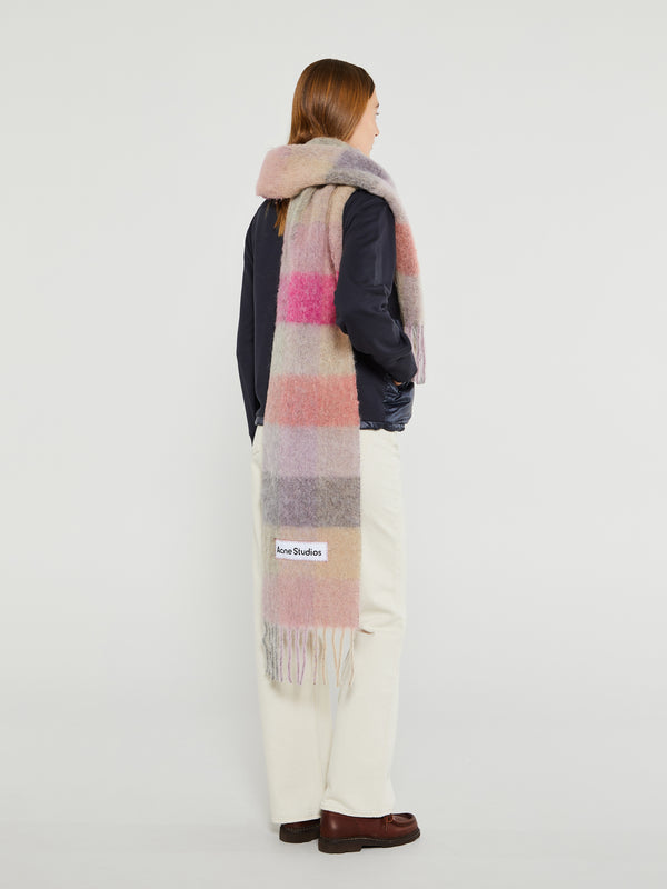 Stoy Mohair Checked Scarf In Fuchsia Lilac And Pink