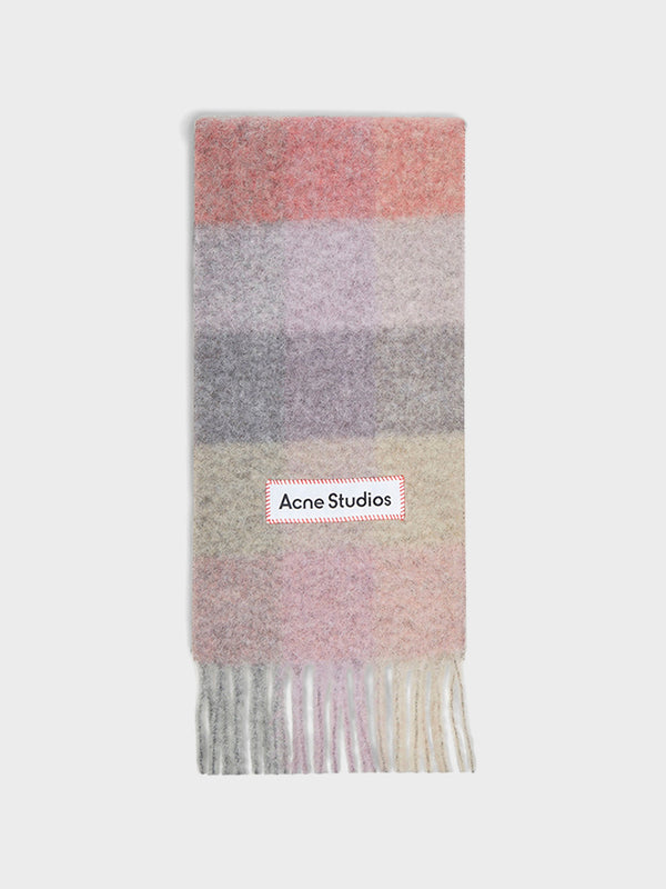 stoy Mohair Checked Scarf in Fuchsia Lilac and Pink