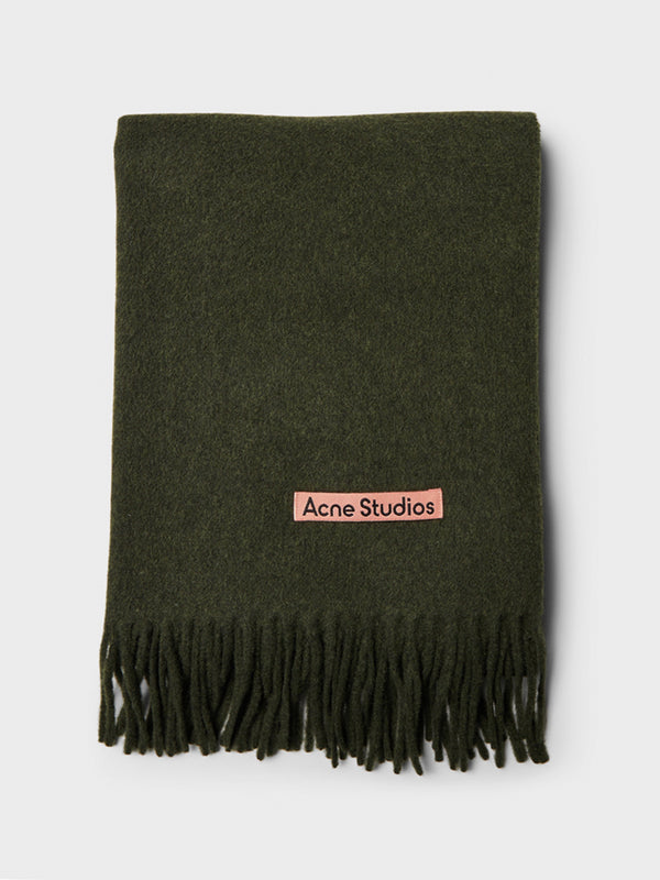 stoy Narrow Fringe Wool Scarf in Wood Green Melange