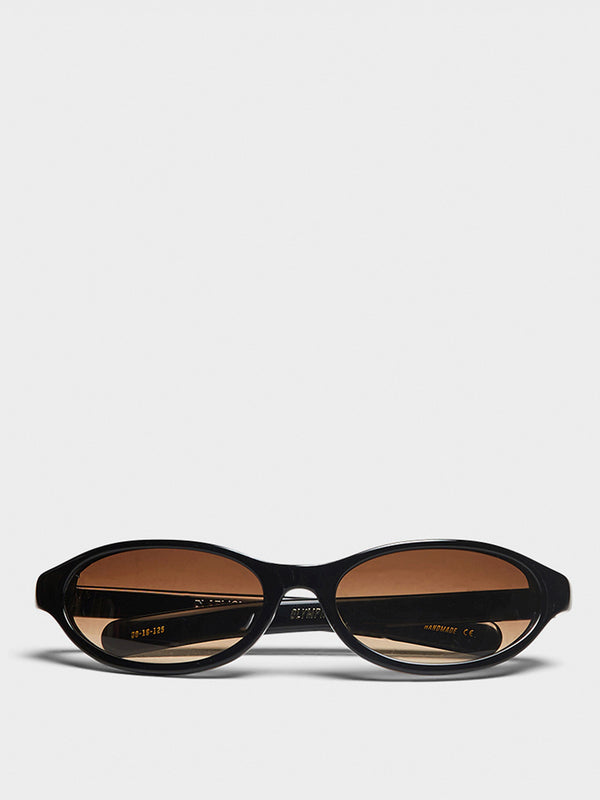 stoy Olympia Sunglasses in Solid Black and Brown Gradient Lens