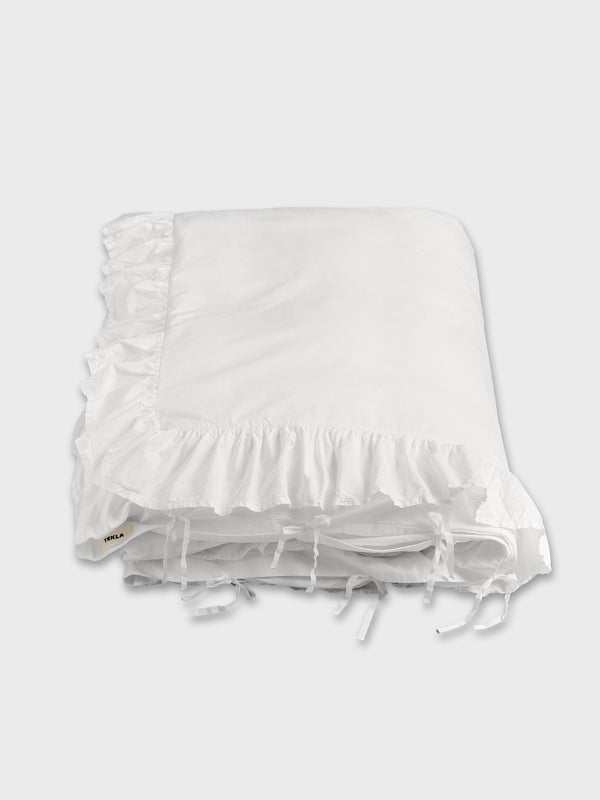 Stoy Percale Broderie Anglaise Double Duvet Cover In Broken White/Elodie
