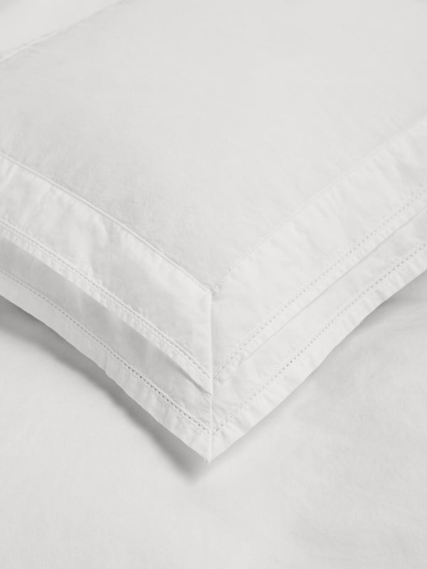 Stoy Percale Broderie Anglaise Double Duvet Cover In Broken White/Perle