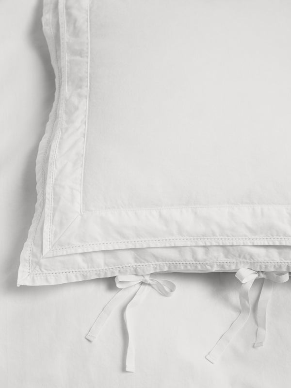 Stoy Percale Broderie Anglaise Double Duvet Cover In Broken White/Perle