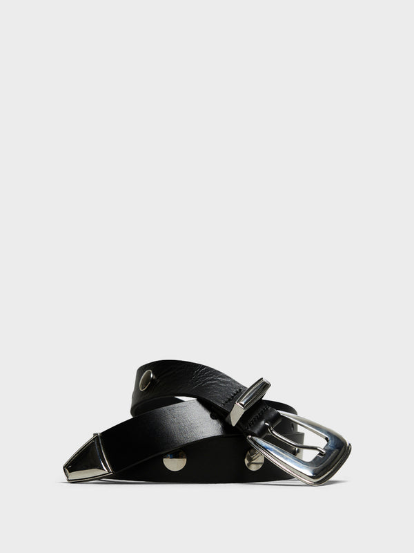 Stoy Perth Studded Leather Belt In Black And Silver