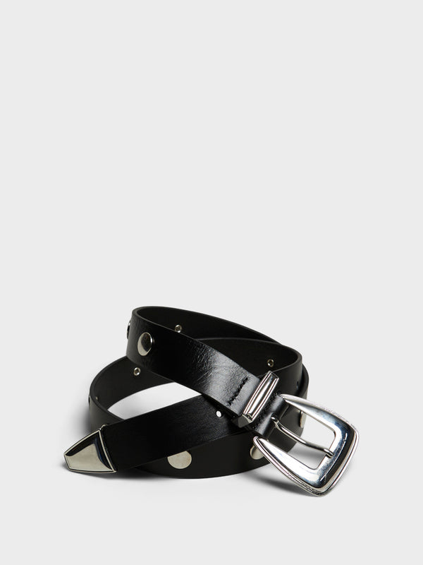 Stoy Perth Studded Leather Belt In Black And Silver