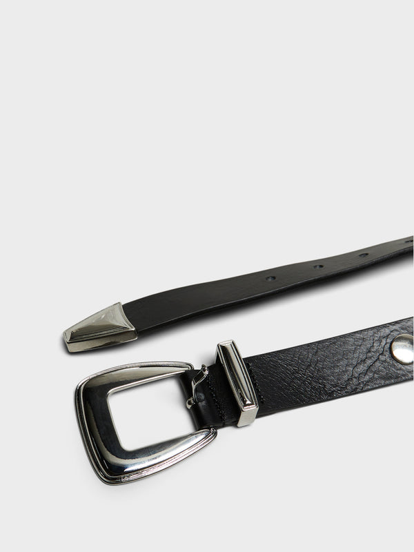 Stoy Perth Studded Leather Belt In Black And Silver
