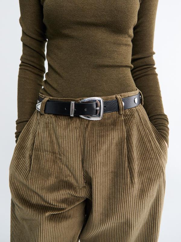 stoy Perth Studded Leather Belt in Black and Silver