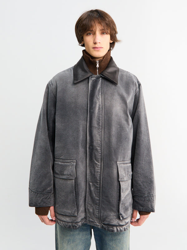 Stoy Product Dyed Organic Cotton Duck Blouson In Faded Black