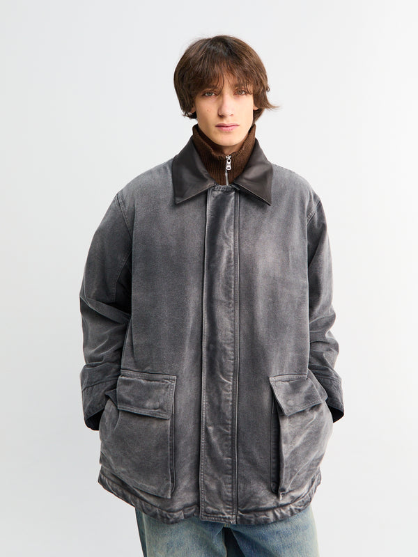 Stoy Product Dyed Organic Cotton Duck Blouson In Faded Black