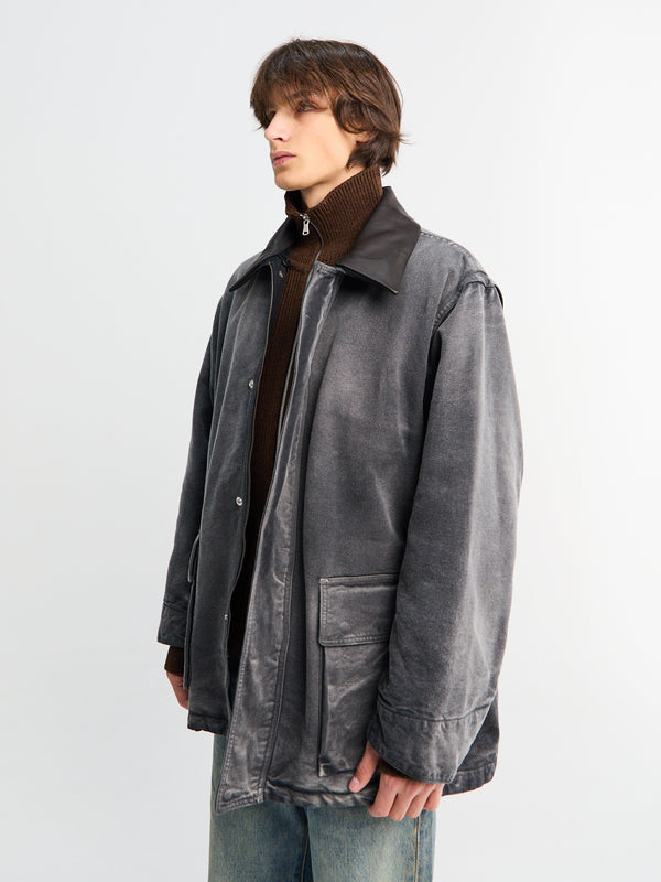 stoy Product Dyed Organic Cotton Duck Blouson in Faded Black
