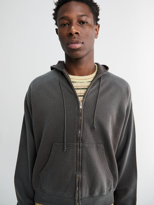 Stoy Product Dyed Pima Light Sweat Zip Parka In Ink Black