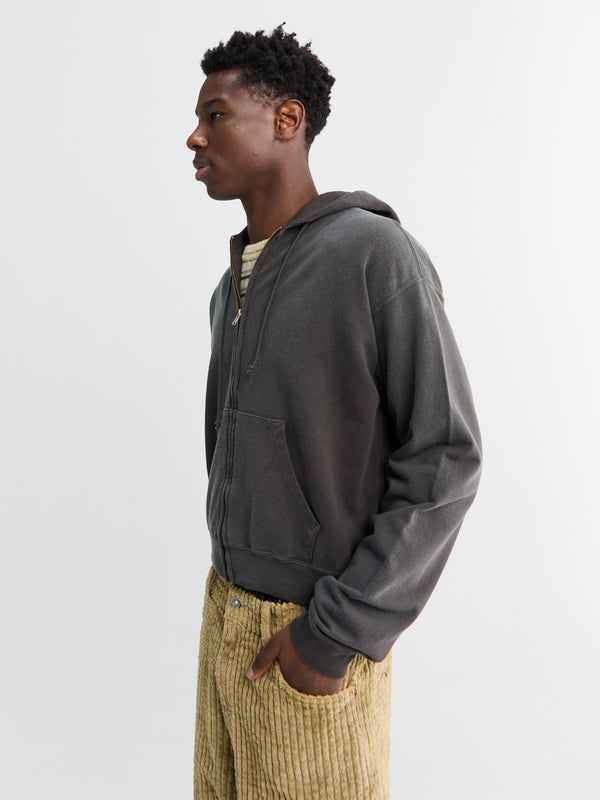 Stoy Product Dyed Pima Light Sweat Zip Parka In Ink Black