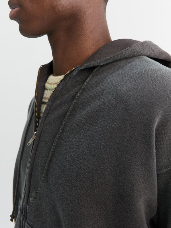 Stoy Product Dyed Pima Light Sweat Zip Parka In Ink Black