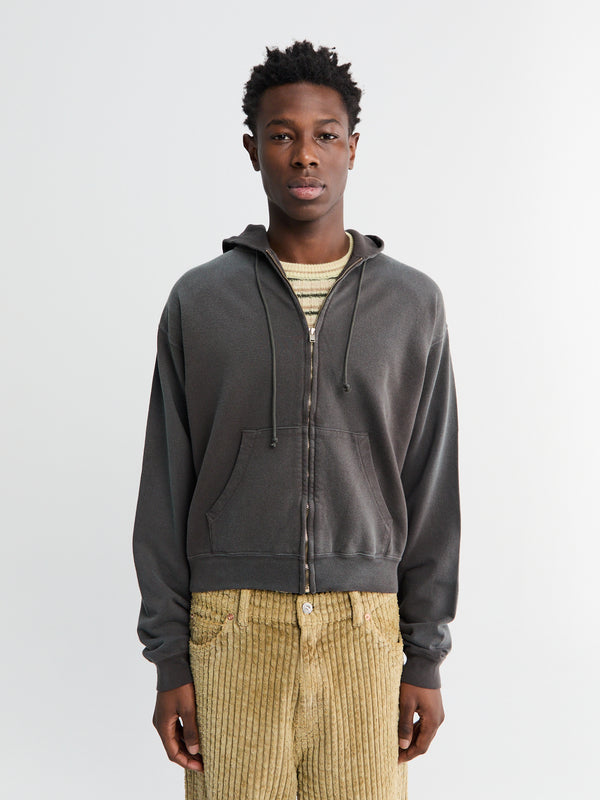 stoy Product Dyed Pima Light Sweat Zip Parka in Ink Black