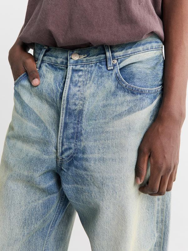 Stoy Selvedge Faded Heavy Denim Wide Pants In Faded Indigo