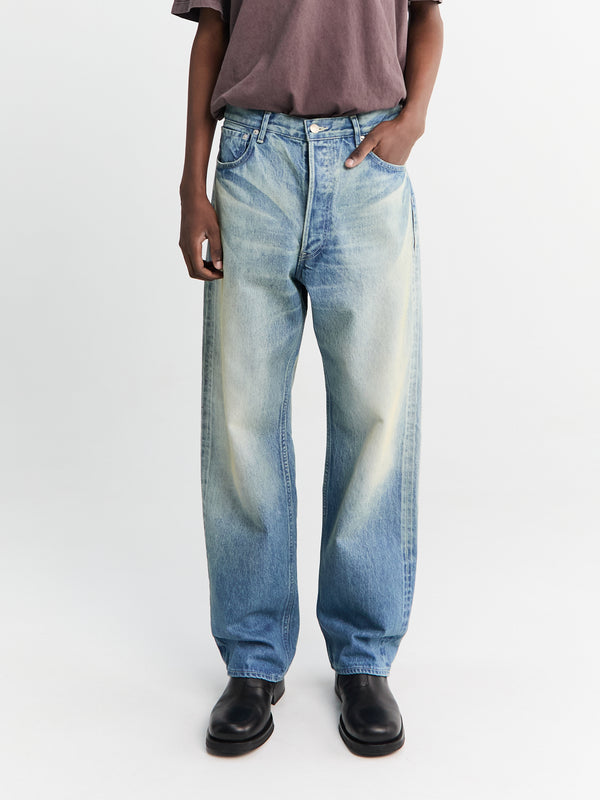 stoy Selvedge Faded Heavy Denim Wide Pants in Faded Indigo