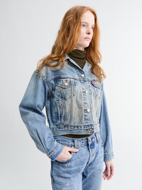 Stoy Shrunken 90s Trucker Jacket In Off Roading Trucker Indigo