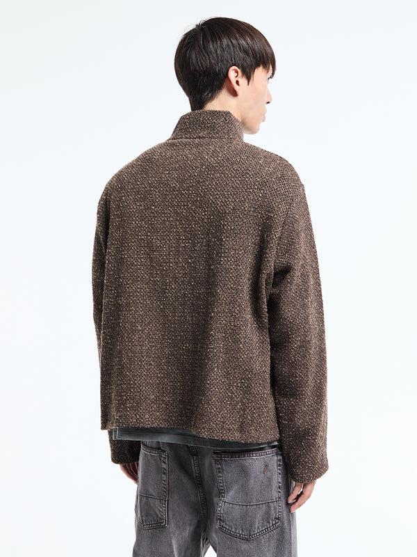 Stoy Shrunken Fullzip Polo In Brown Sparse Buckle Weave