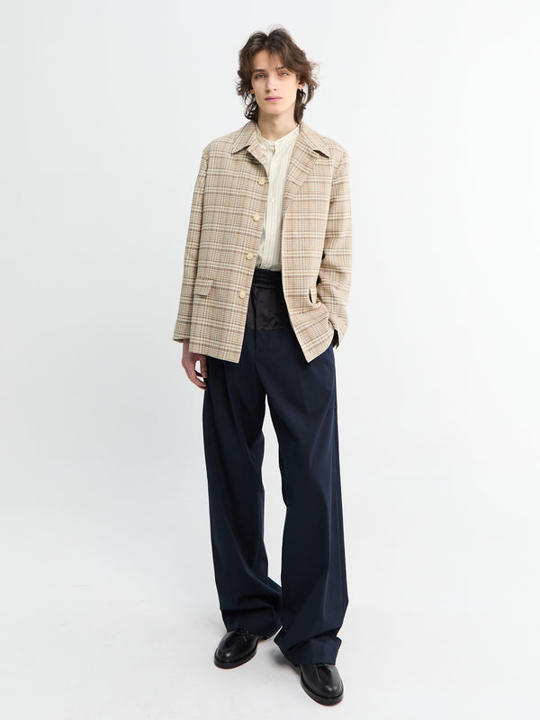 Stoy Silk Linen Nep Check Jacket In Ivory Beige Check