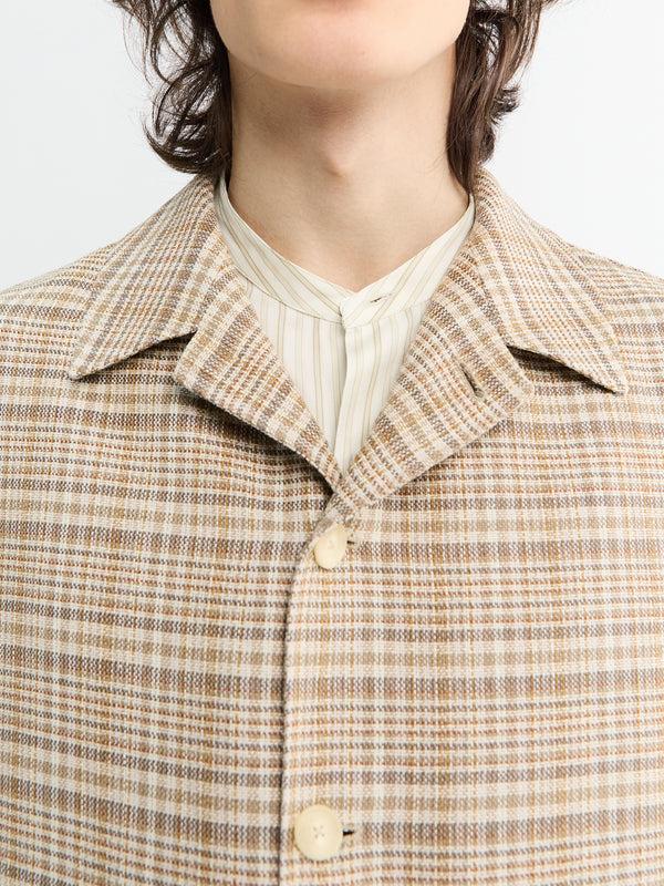Stoy Silk Linen Nep Check Jacket In Ivory Beige Check