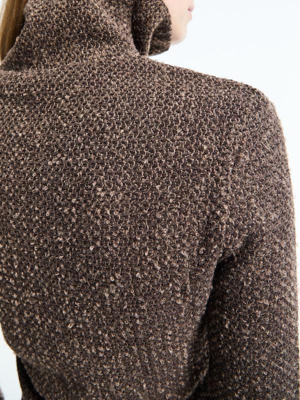 Stoy Slim Zip Longsleeve In Brown Sparse Buckle Weave