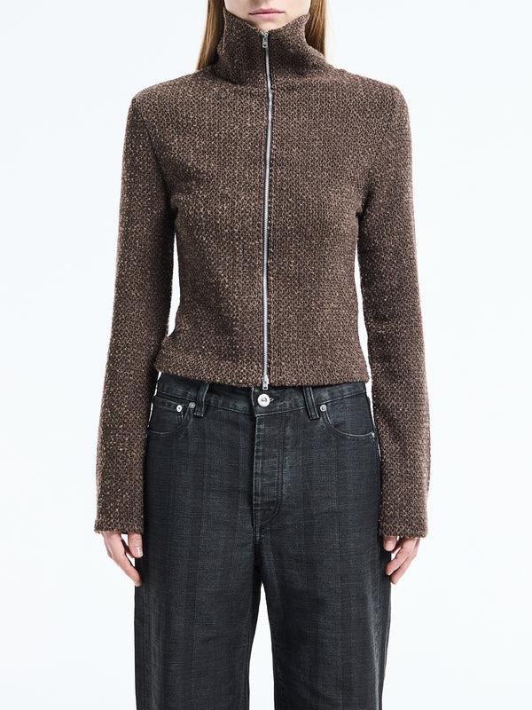 stoy Slim Zip Longsleeve in Brown Sparse Buckle Weave