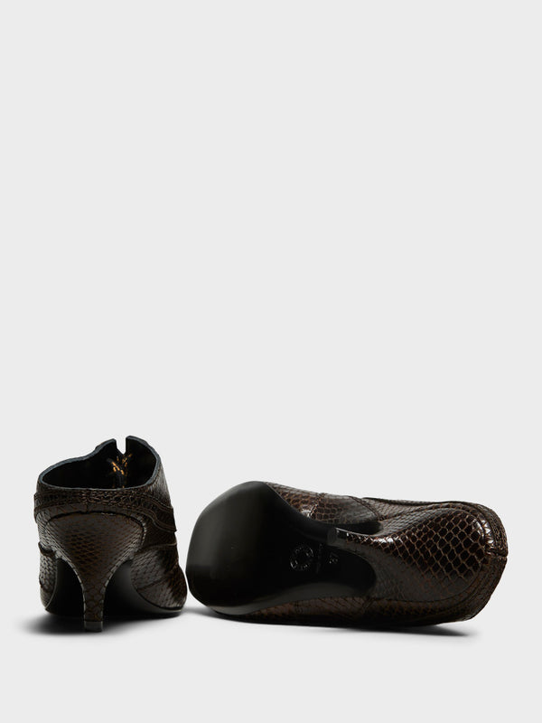 Stoy Snake-Embossed Leather Retro Heels In Dark Brown