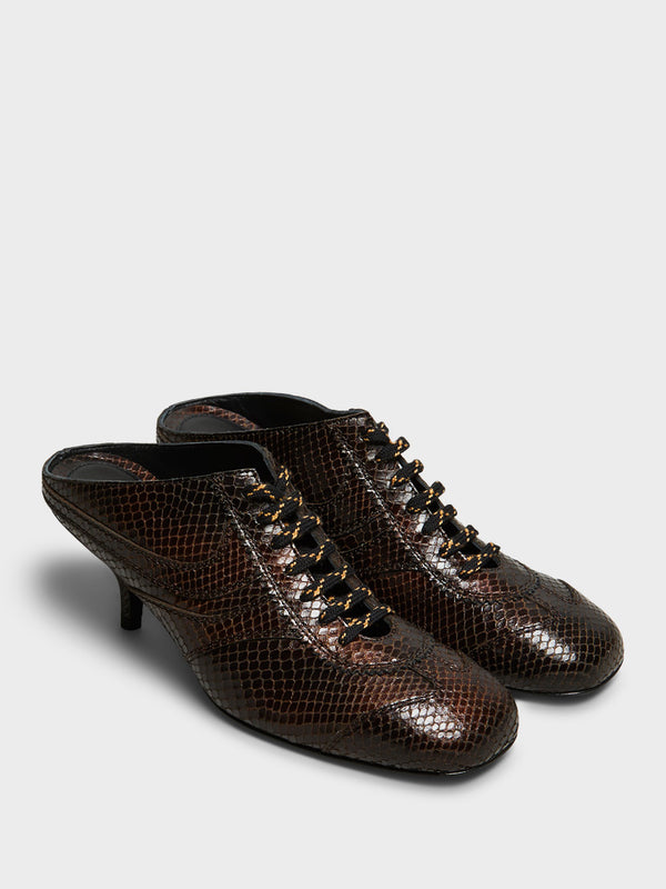 Stoy Snake-Embossed Leather Retro Heels In Dark Brown