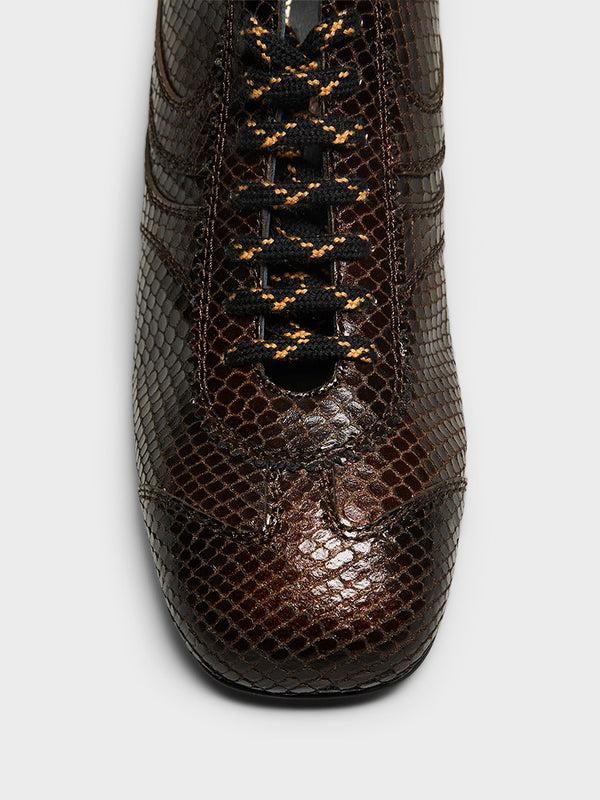 Stoy Snake-Embossed Leather Retro Heels In Dark Brown